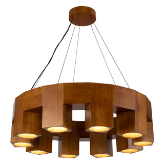 Bosco 35 in Solid Wood Dimmable LED Chandelier with Natural Oak Finish
