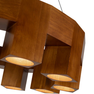 Bosco 35 in Solid Wood Dimmable LED Chandelier with Natural Oak Finish
