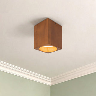 Bosco 5 in (7 in Height) Solid Wood Dimmable LED Flush Mount with Natural Oak Finish
