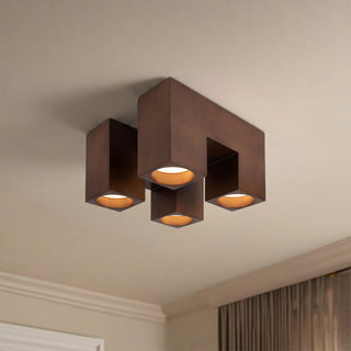 Bosco 15 in Solid Wood Dimmable LED Flush Mount with Dark Walnut Finish
