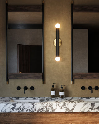 Calla 24 in Brushed Gold Dimmable LED Vanity Light with Black Vegan Leather

