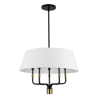 Dyna 24 in Black Pendant with Brushed Gold Accents and Natural Linen Shade
