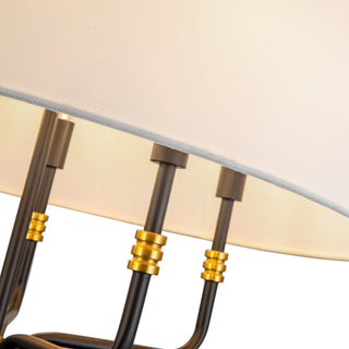 Dyna 24 in Black Pendant with Brushed Gold Accents and Natural Linen Shade
