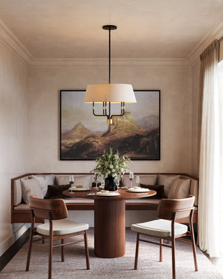 Dyna 24 in Black Pendant with Brushed Gold Accents and Natural Linen Shade

