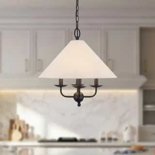 Edelson 18 in Black Pendant with White Linen Shade
