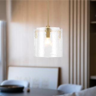 Eira 12 in Brushed Gold Pendant with Clear Water Glass
