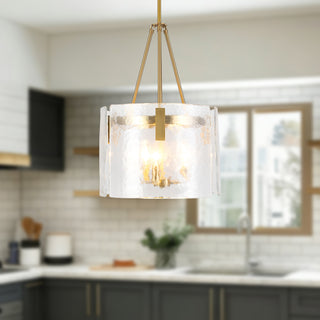 Eira 16 in Brushed Gold Pendant with Clear Water Glass
