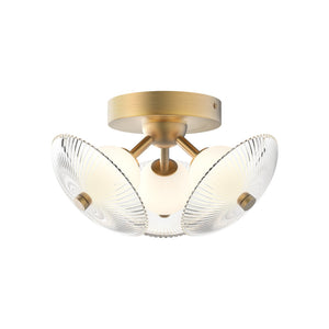Brushed Gold/Clear Ribbed Glass [Universal Voltage]