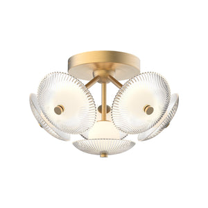 Brushed Gold/Clear Ribbed Glass [Universal Voltage]
