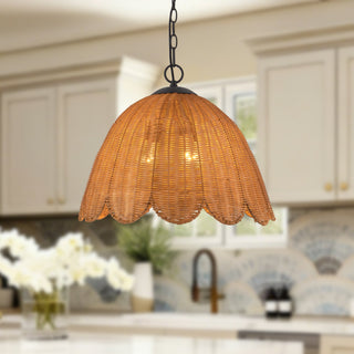 June 18 in Black Chandelier with Natural Rattan Shade
