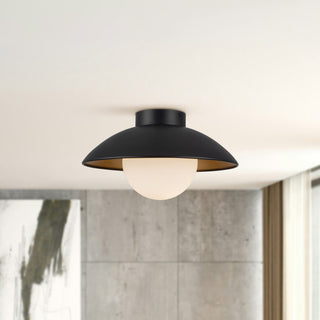 Mire 15 in Black Semi Flush Mount with Opal Glass
