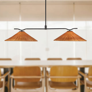 Tyde 50 in Linear Pendant with Natural Rattan Shades
