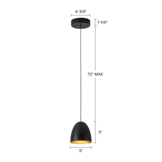 Yarrow 5 in Black Dimmable LED Pendant
